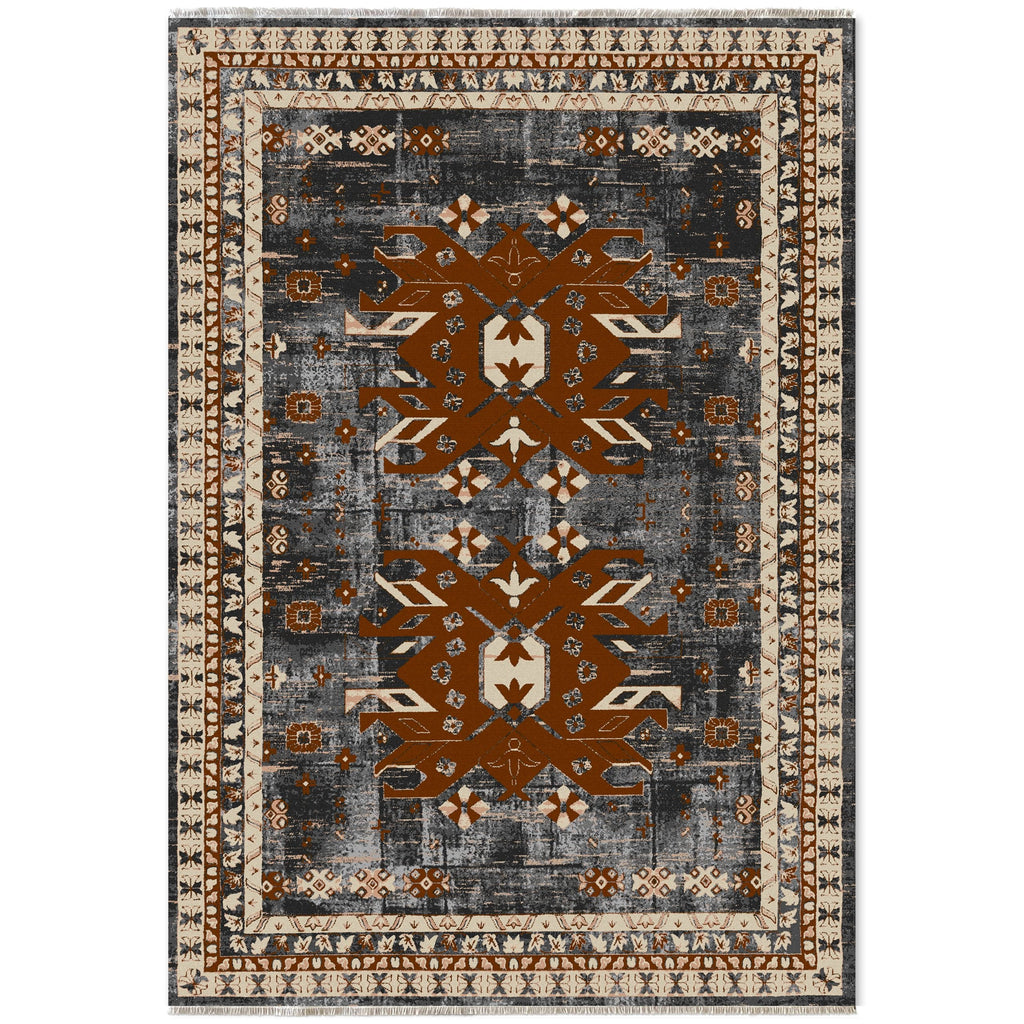 Détail du motif du tapis ethnique bleu marine lavable Lior