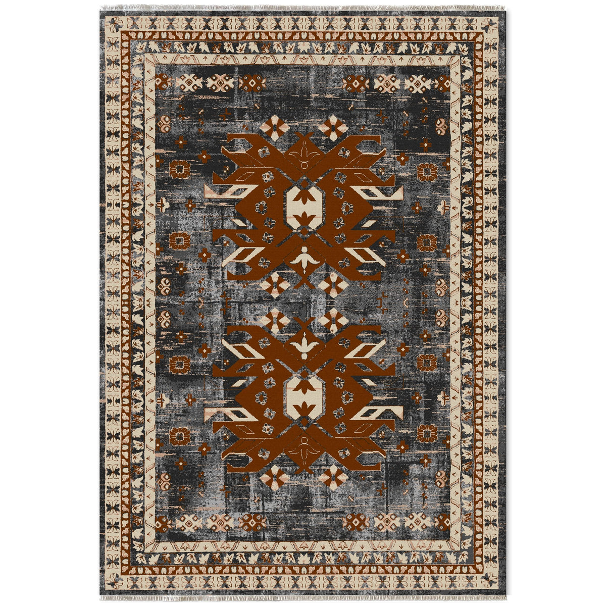 Détail du motif du tapis ethnique bleu marine lavable Lior