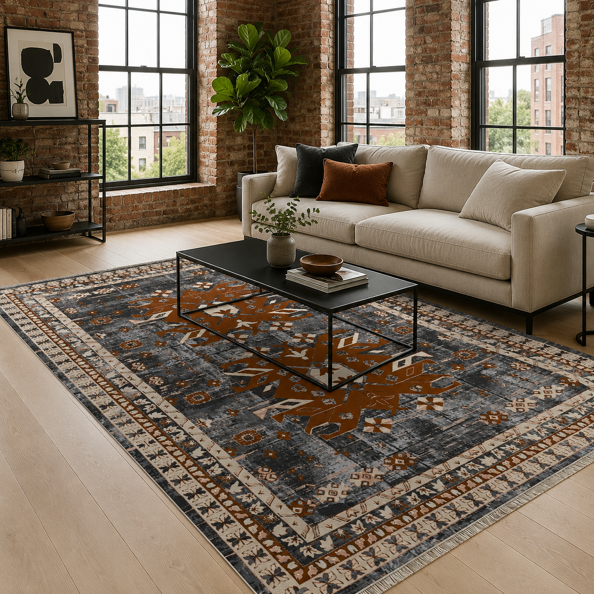 Tapis Ethnique Bleu Marine Lavable Lior, vue 3