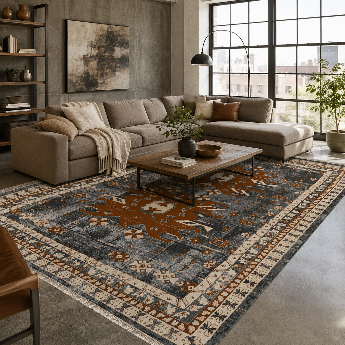 Tapis Ethnique Bleu Marine Lavable Lior, vue 4