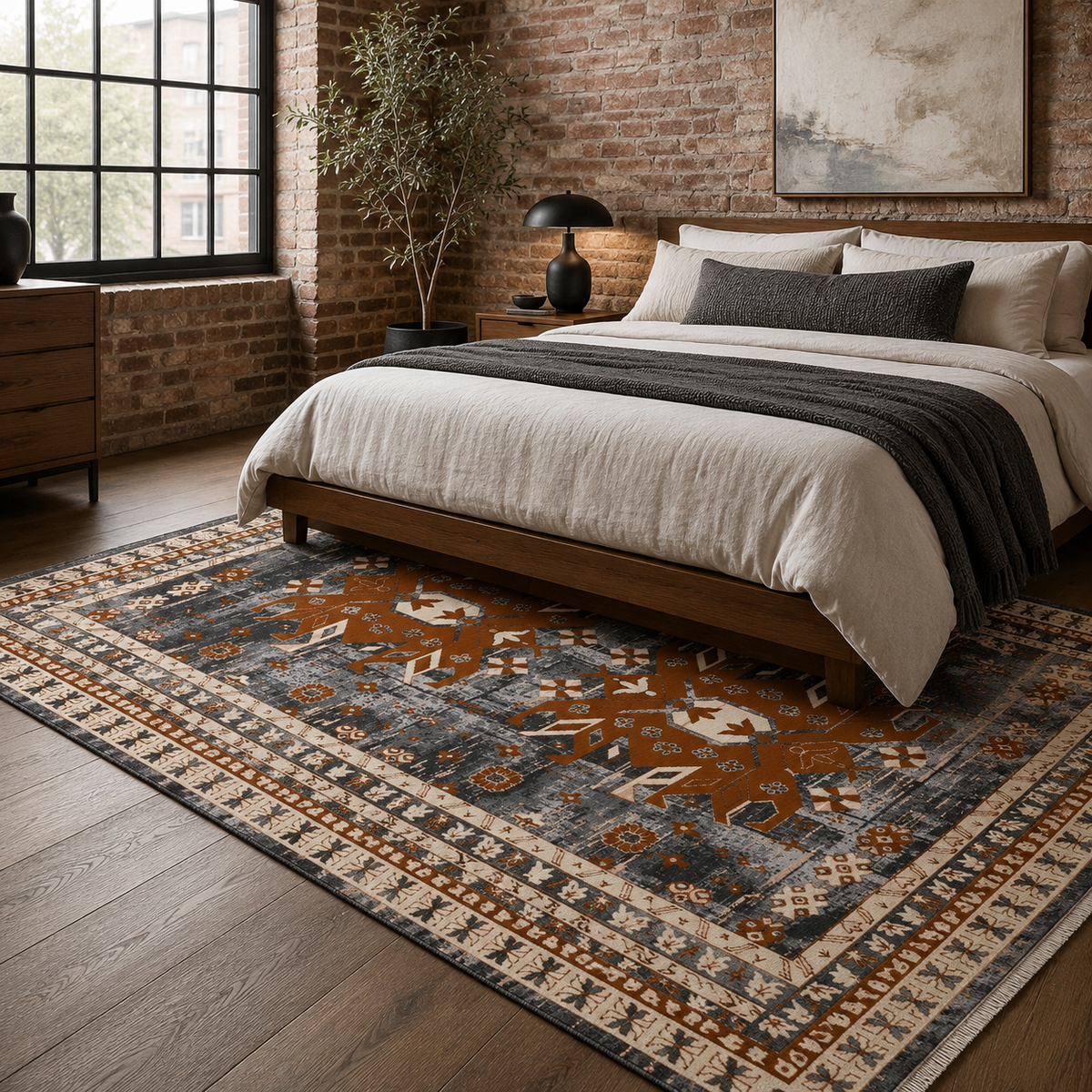 Tapis Ethnique Bleu Marine Lavable Lior, vue 5