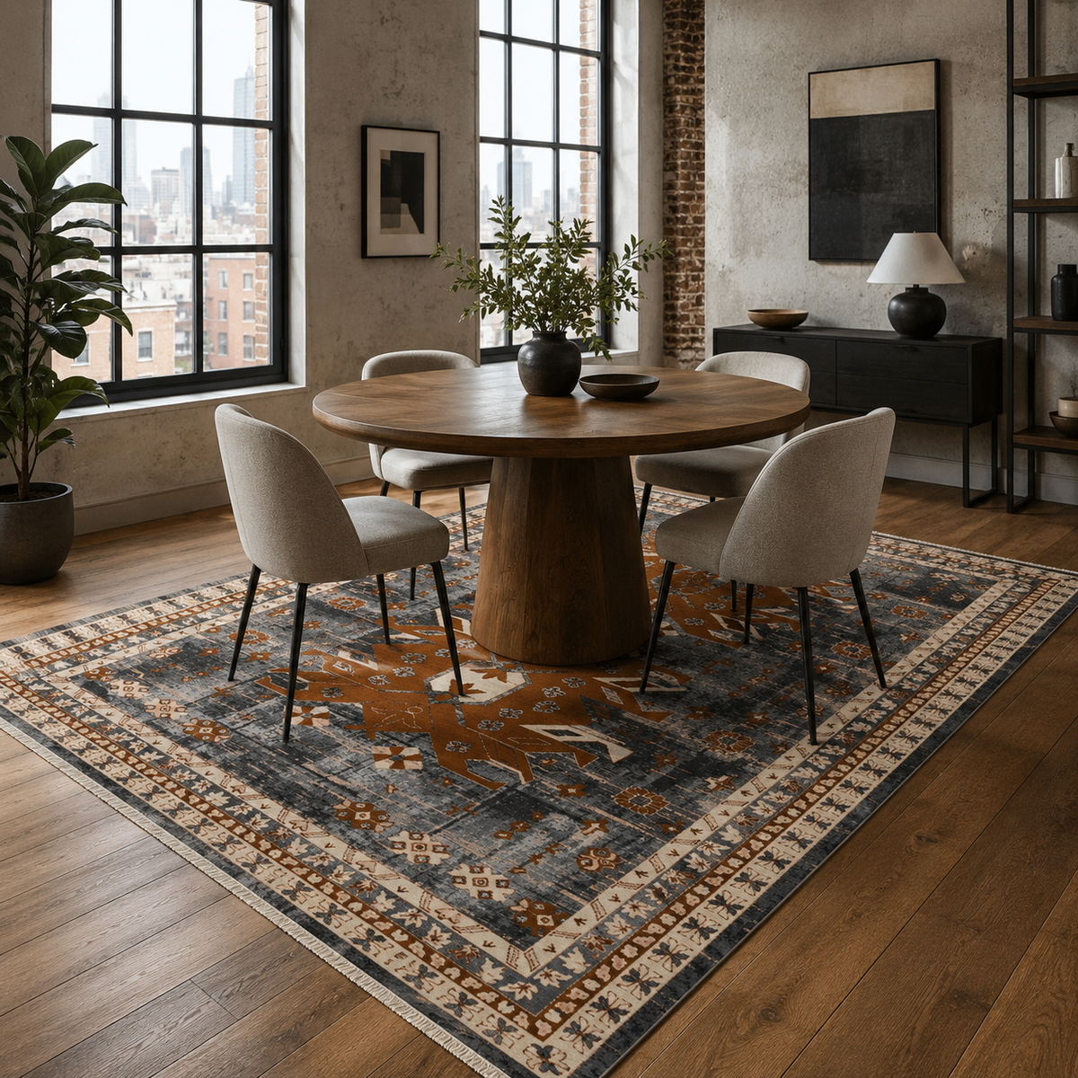 Tapis Ethnique Bleu Marine Lavable Lior, vue 6