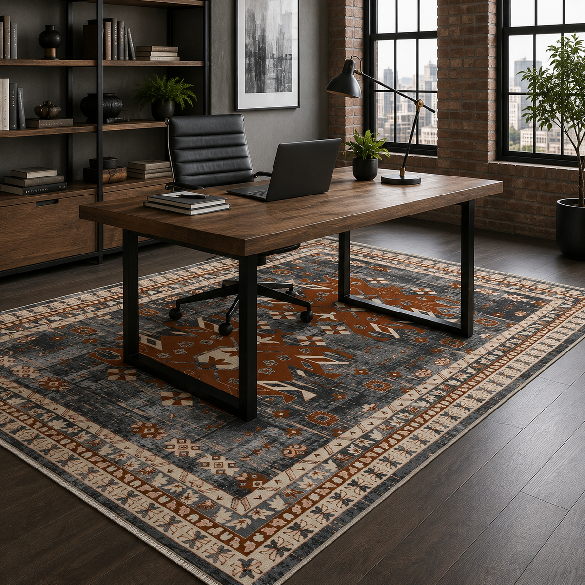 Tapis Ethnique Bleu Marine Lavable Lior, vue 7