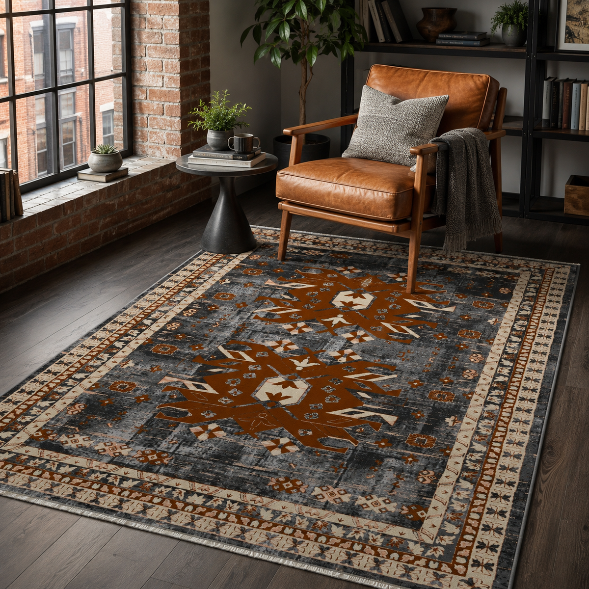 Tapis Ethnique Bleu Marine Lavable Lior, vue 8