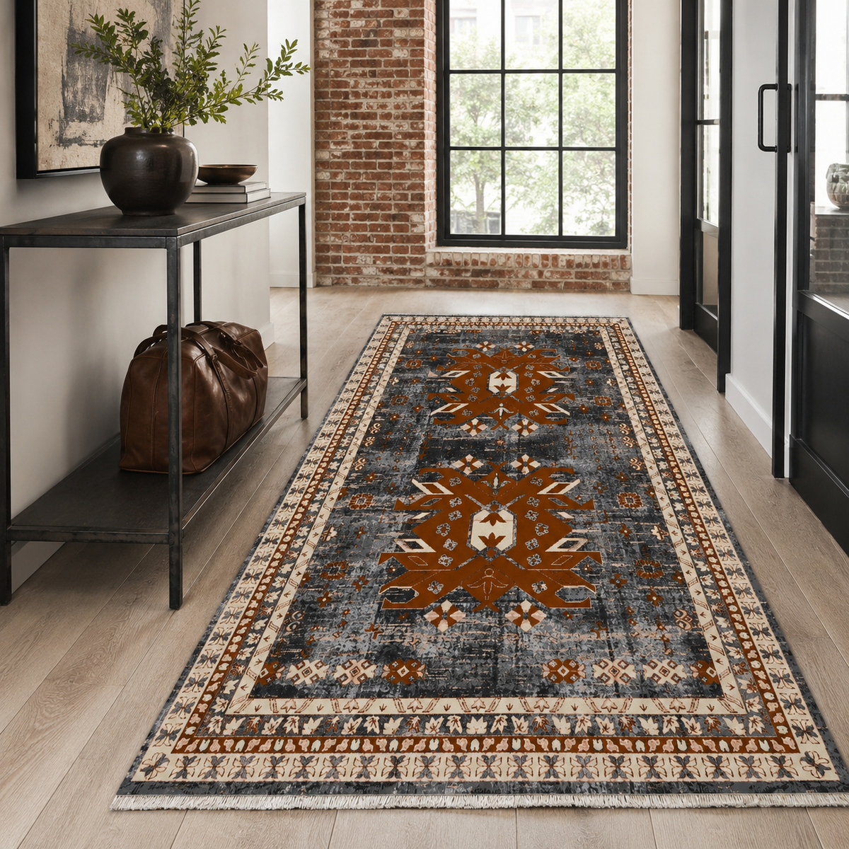 Tapis Ethnique Bleu Marine Lavable Lior, vue 9