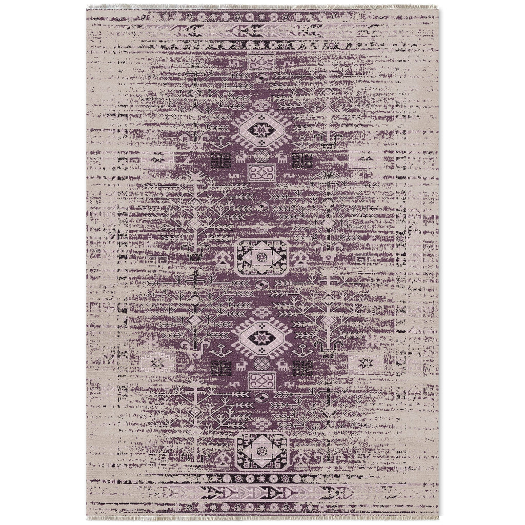 Détail du motif du tapis ethnique vintage gris lavable Esmée