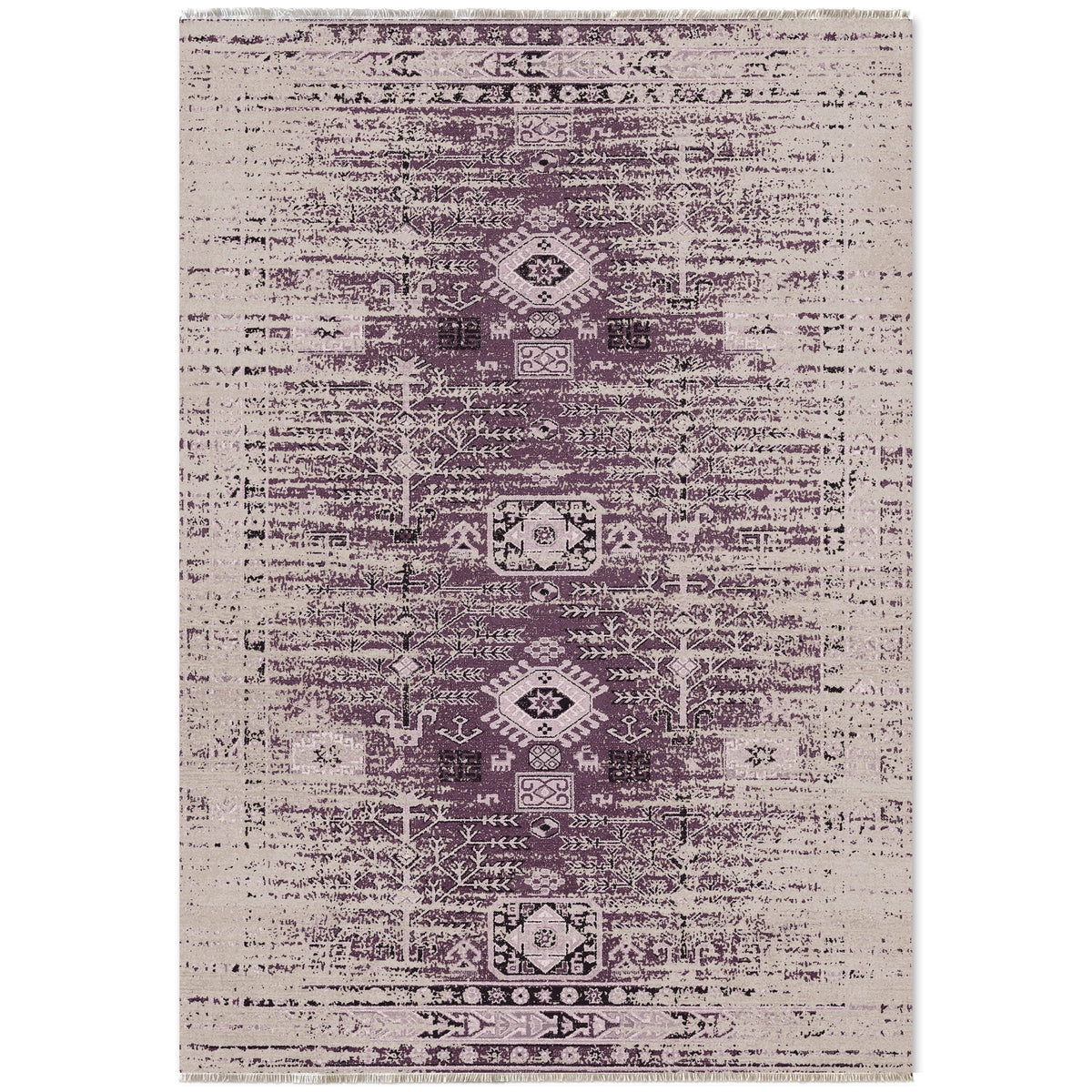 Détail du motif du tapis ethnique vintage gris lavable Esmée