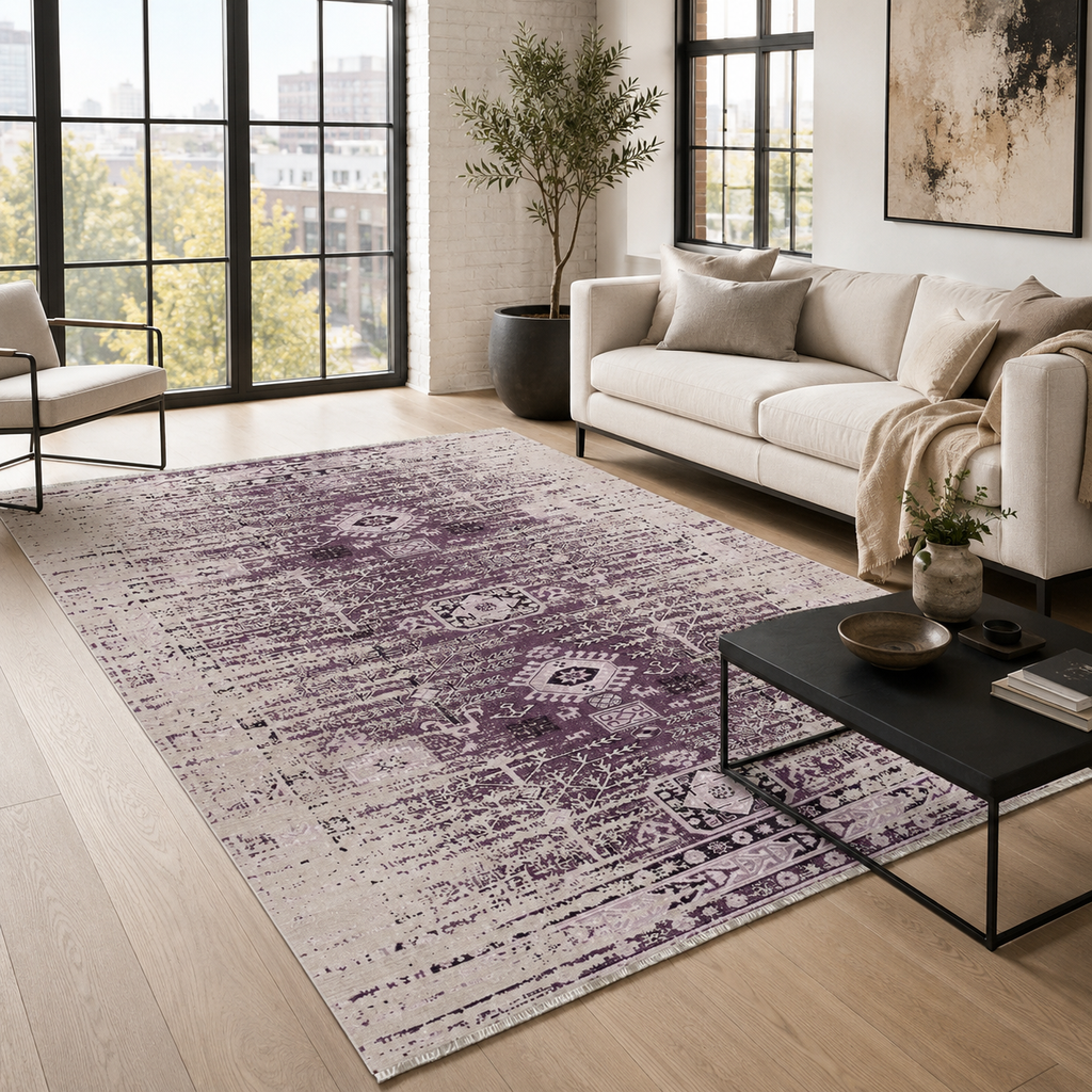 Tapis Ethnique Vintage Gris Lavable Esmée, vue 3