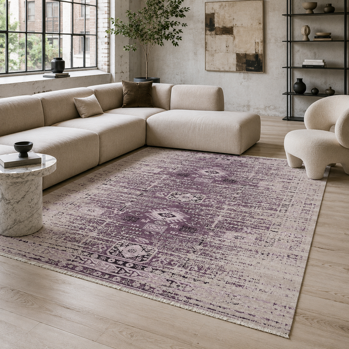 Tapis Ethnique Vintage Gris Lavable Esmée, vue 4