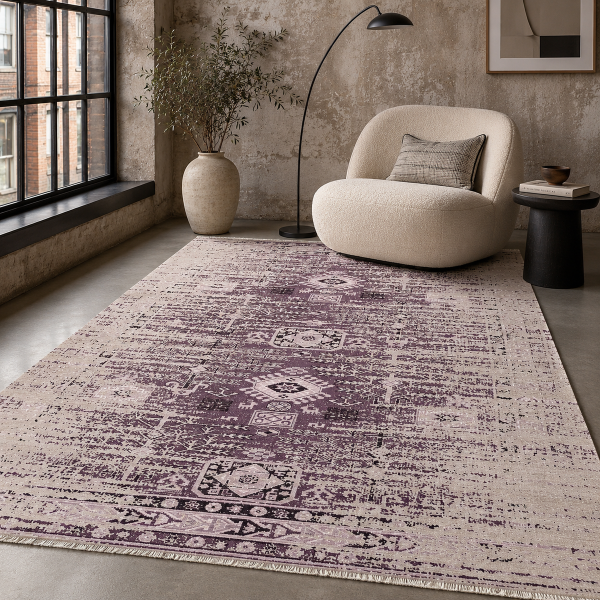 Tapis Ethnique Vintage Gris Lavable Esmée, vue 9