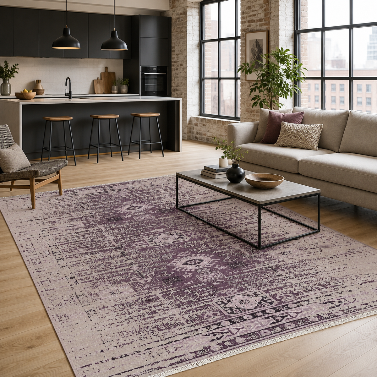 Tapis Ethnique Vintage Gris Lavable Esmée, vue 10