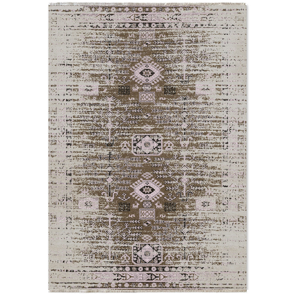 Détail du motif du tapis vintage gris lavable Brune