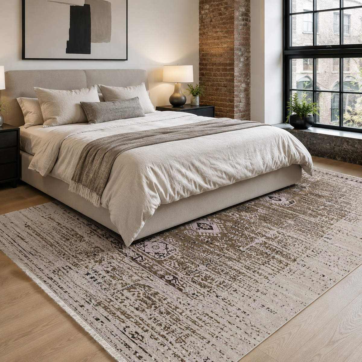 Tapis Vintage Gris Lavable Brune, vue 4