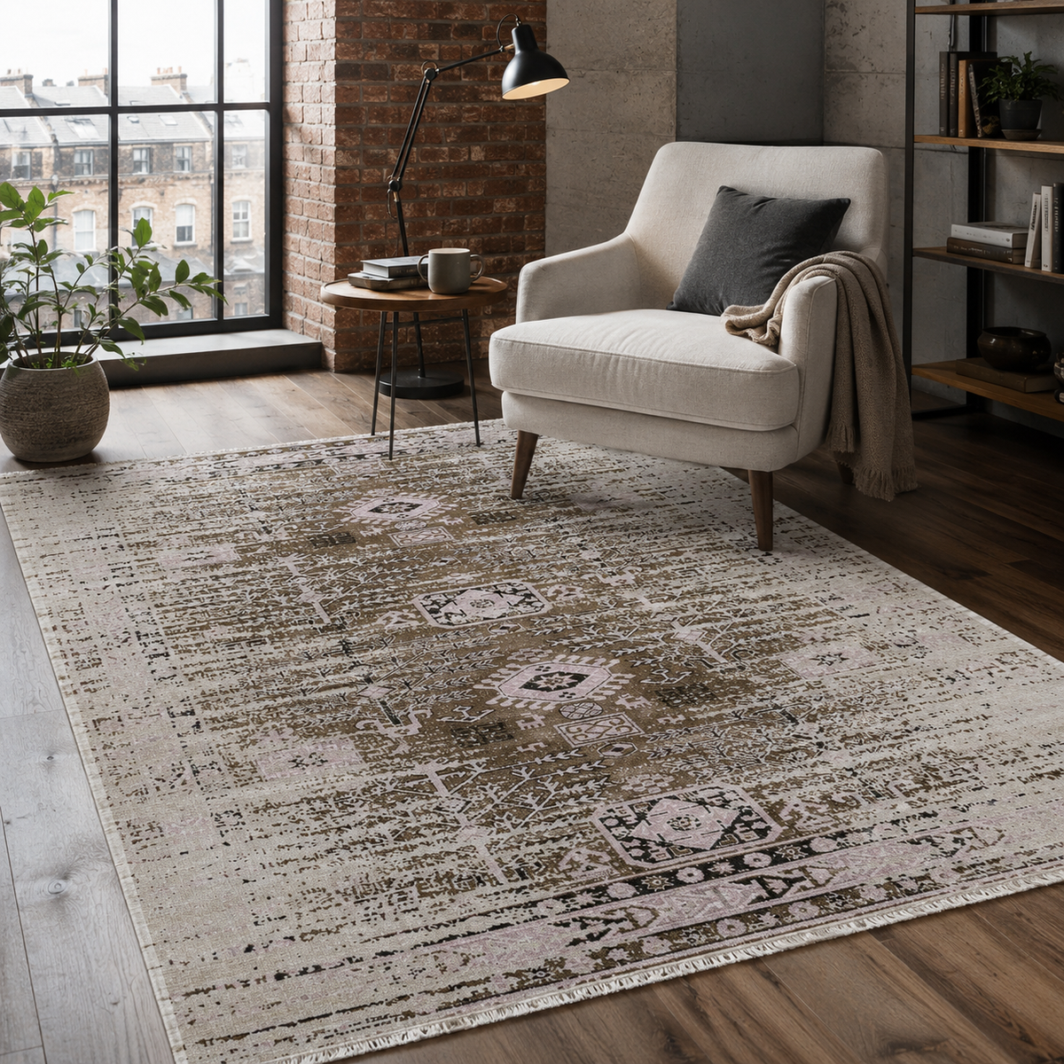 Tapis Vintage Gris Lavable Brune, vue 7