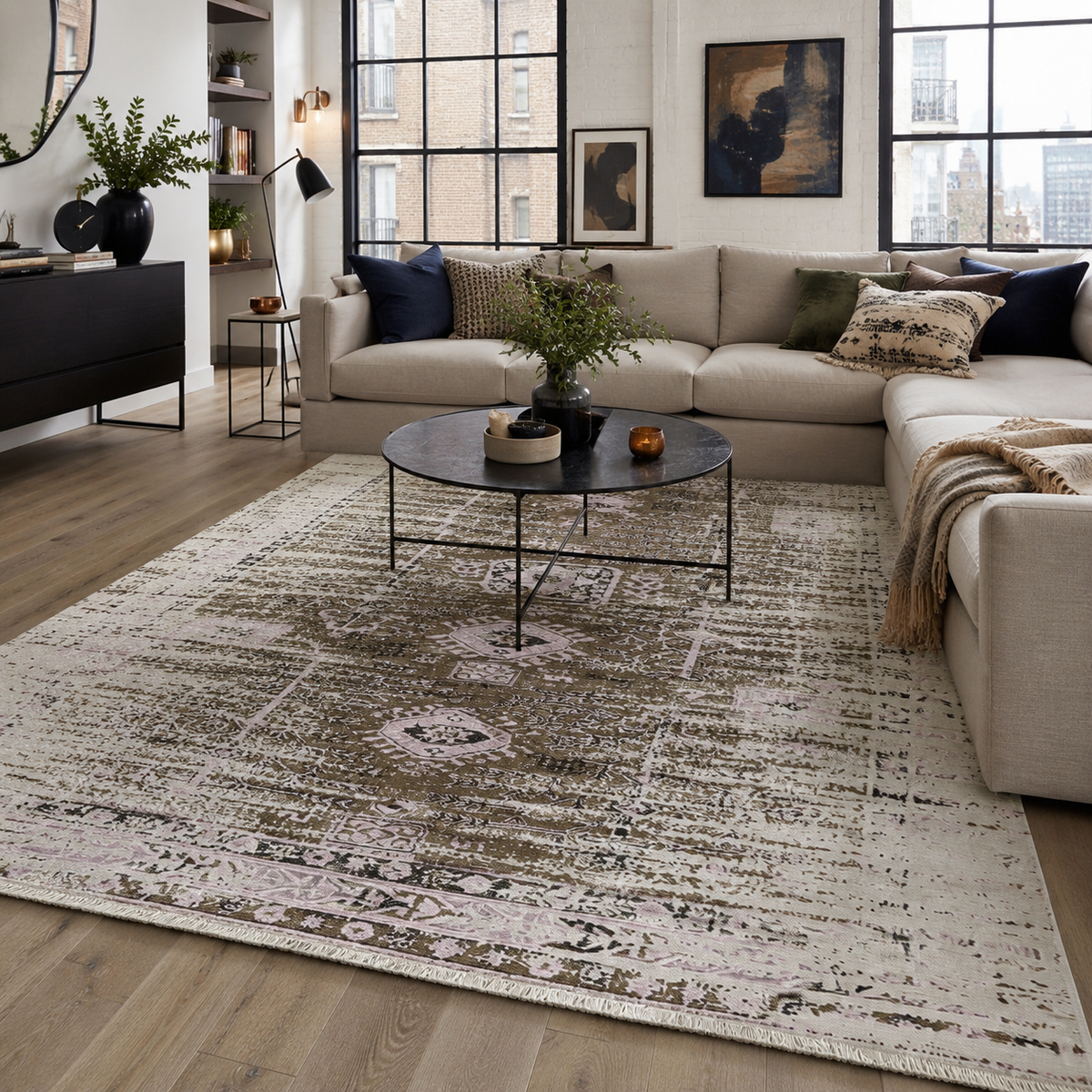 Tapis Vintage Gris Lavable Brune, vue 9