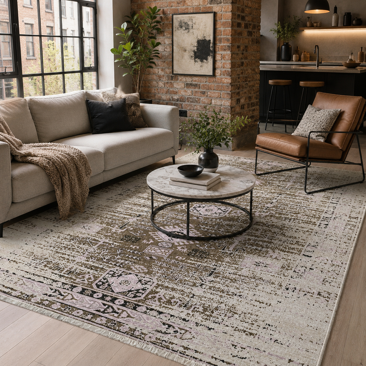 Tapis Vintage Gris Lavable Brune, vue 10