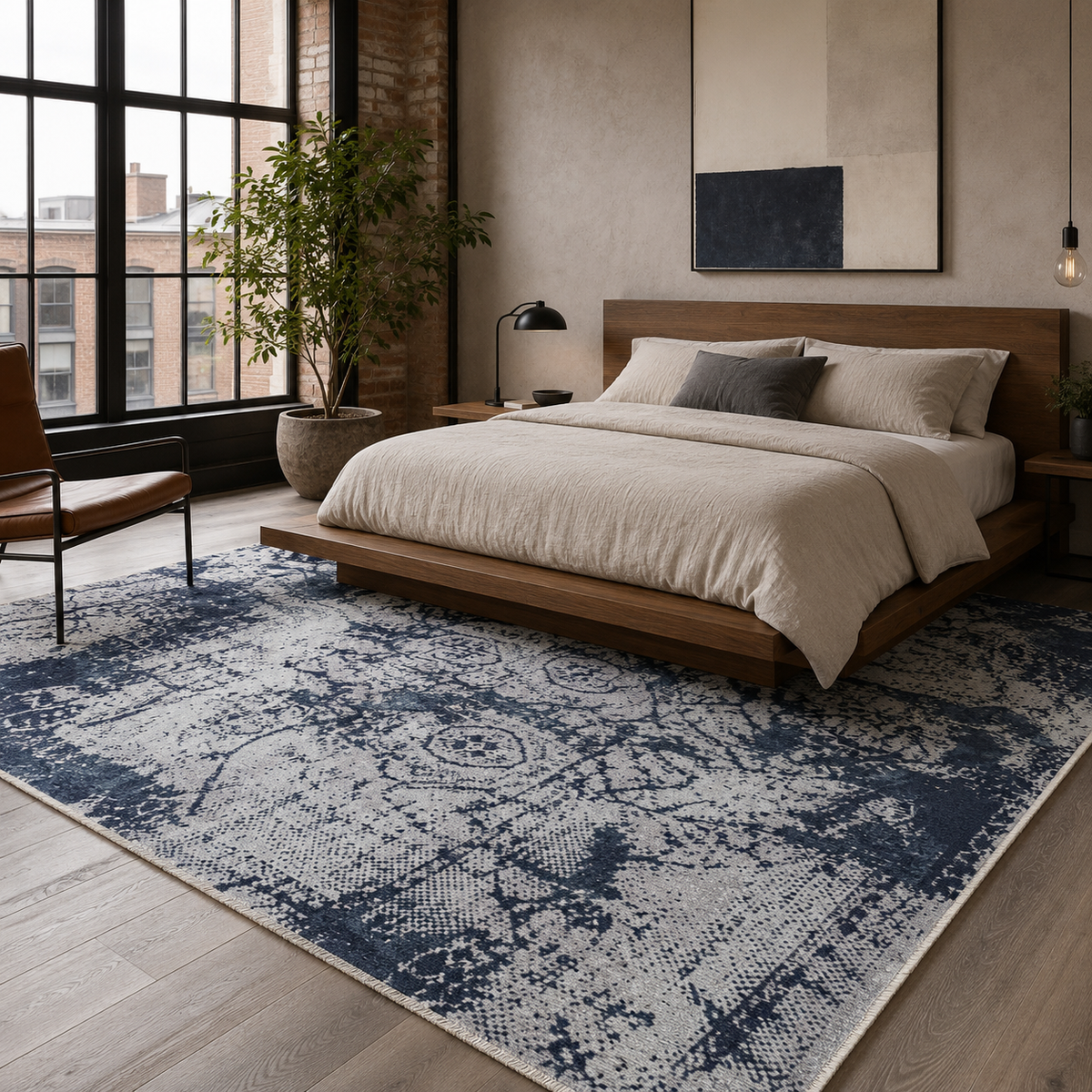 Tapis Géométrique Moderne Bleu Marine Lavable June, vue 5