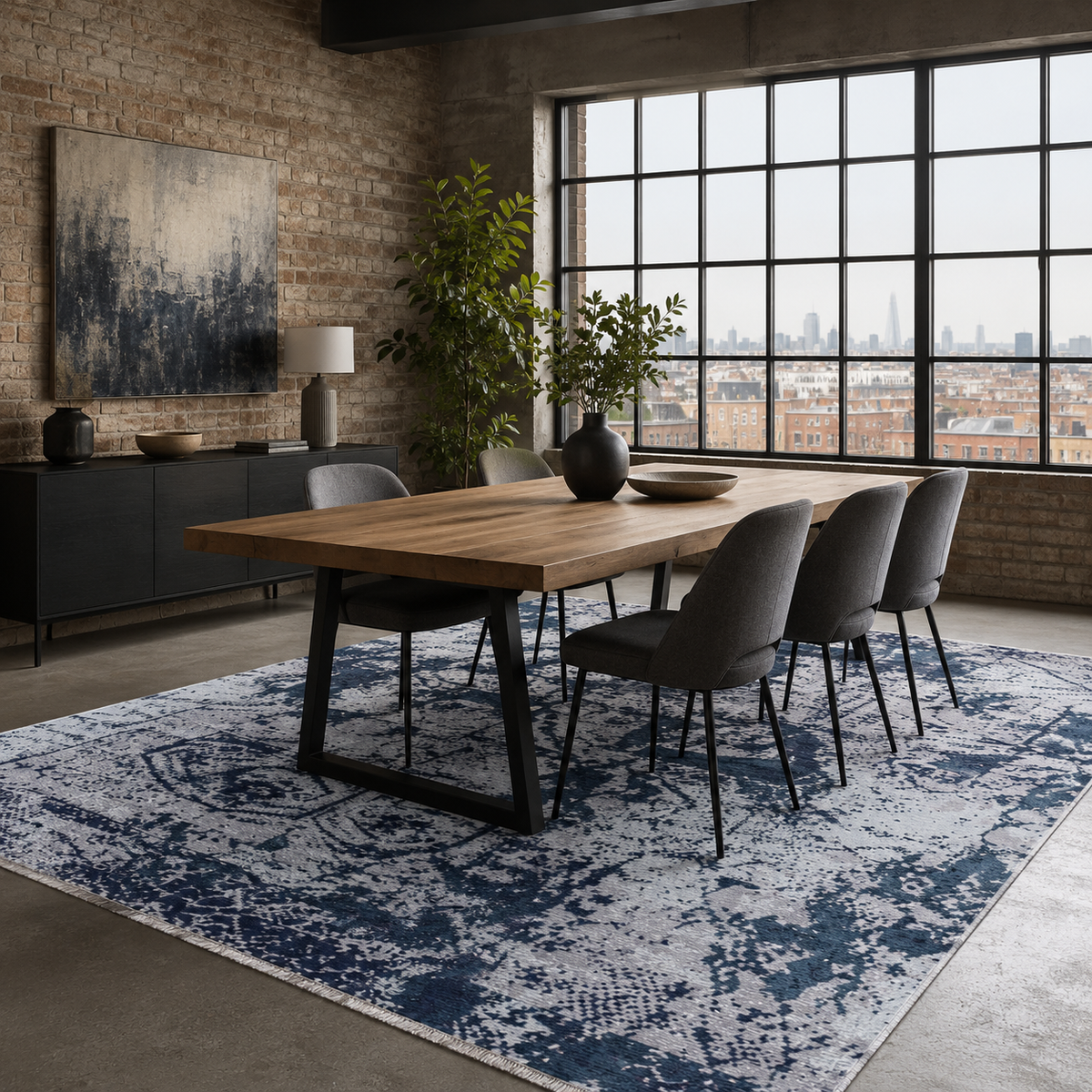 Tapis Géométrique Moderne Bleu Marine Lavable June, vue 6