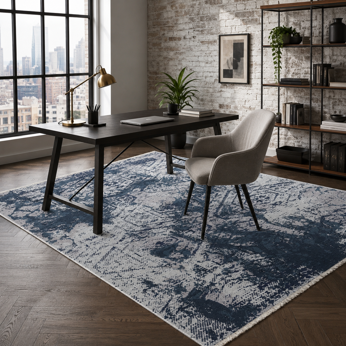 Tapis Géométrique Moderne Bleu Marine Lavable June, vue 7