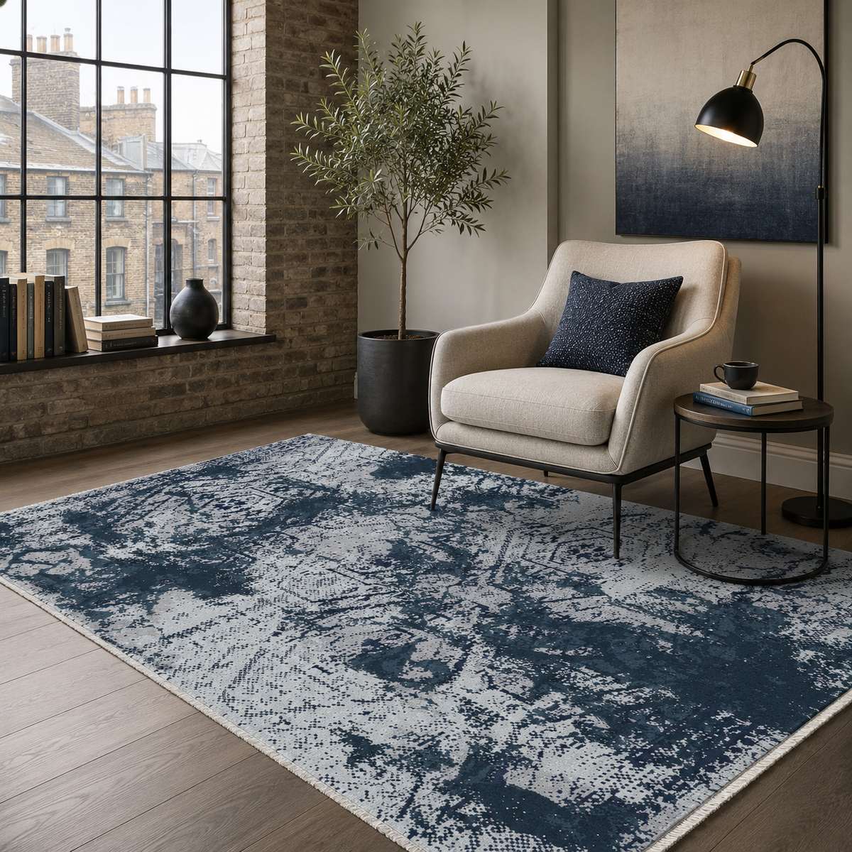 Tapis Géométrique Moderne Bleu Marine Lavable June, vue 8