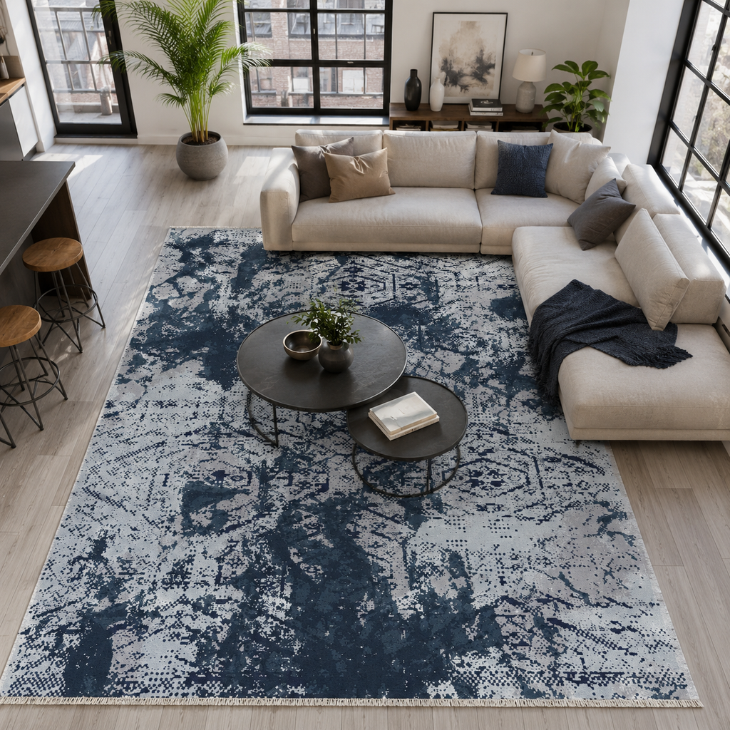 Tapis Géométrique Moderne Bleu Marine Lavable June, vue 9