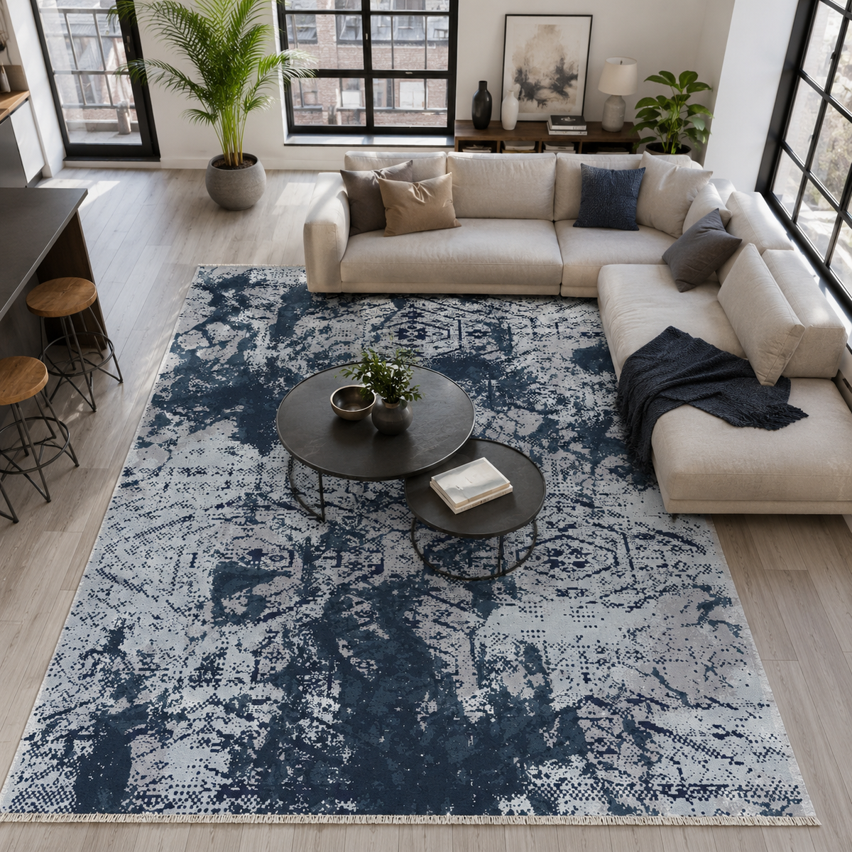 Tapis Géométrique Moderne Bleu Marine Lavable June, vue 9