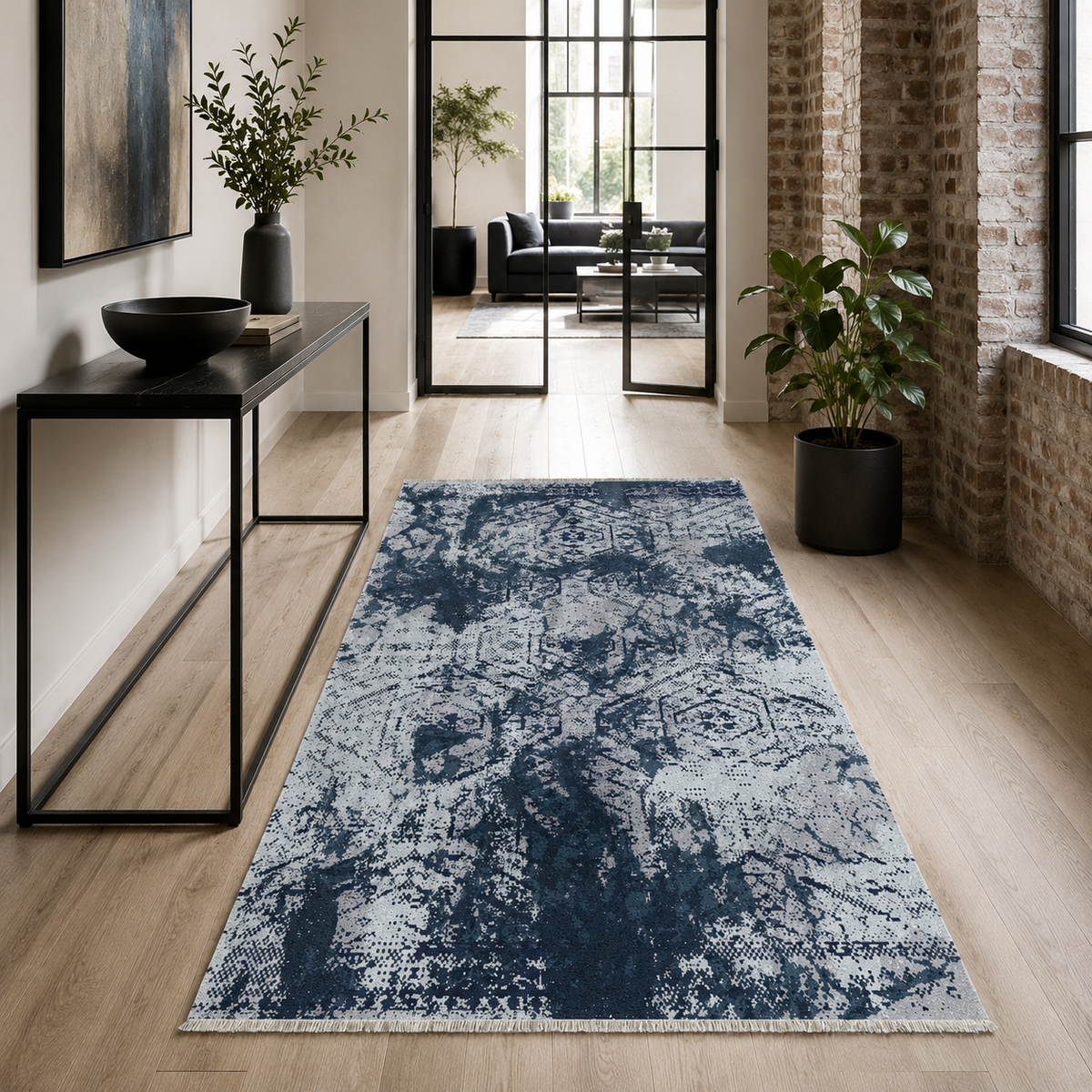 Tapis Géométrique Moderne Bleu Marine Lavable June, vue 10