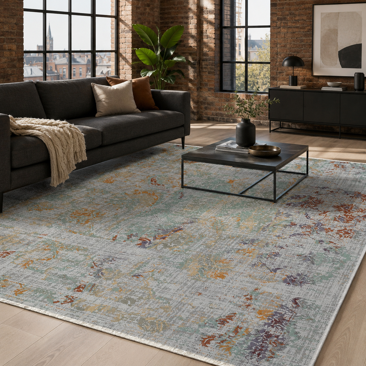Tapis Moderne Gris Lavable Naïa, vue principale