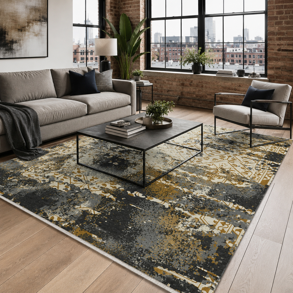 Tapis Moderne Gris Lavable Laurette, vue principale