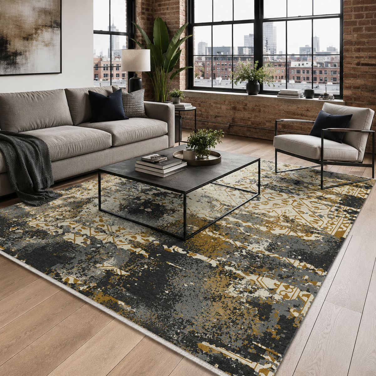 Tapis Moderne Gris Lavable Laurette, vue 3