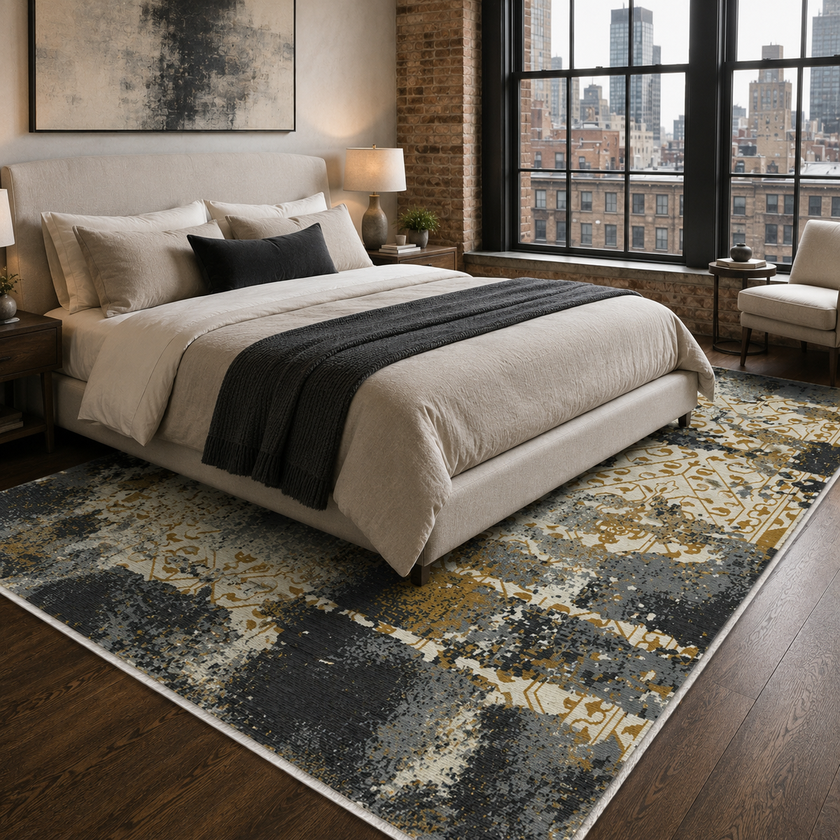 Tapis Moderne Gris Lavable Laurette, vue 5