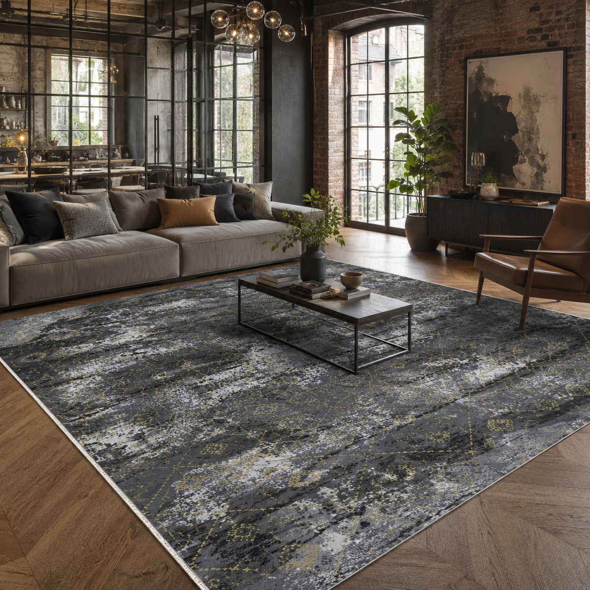 Tapis Moderne Gris Lavable Zola, vue 7