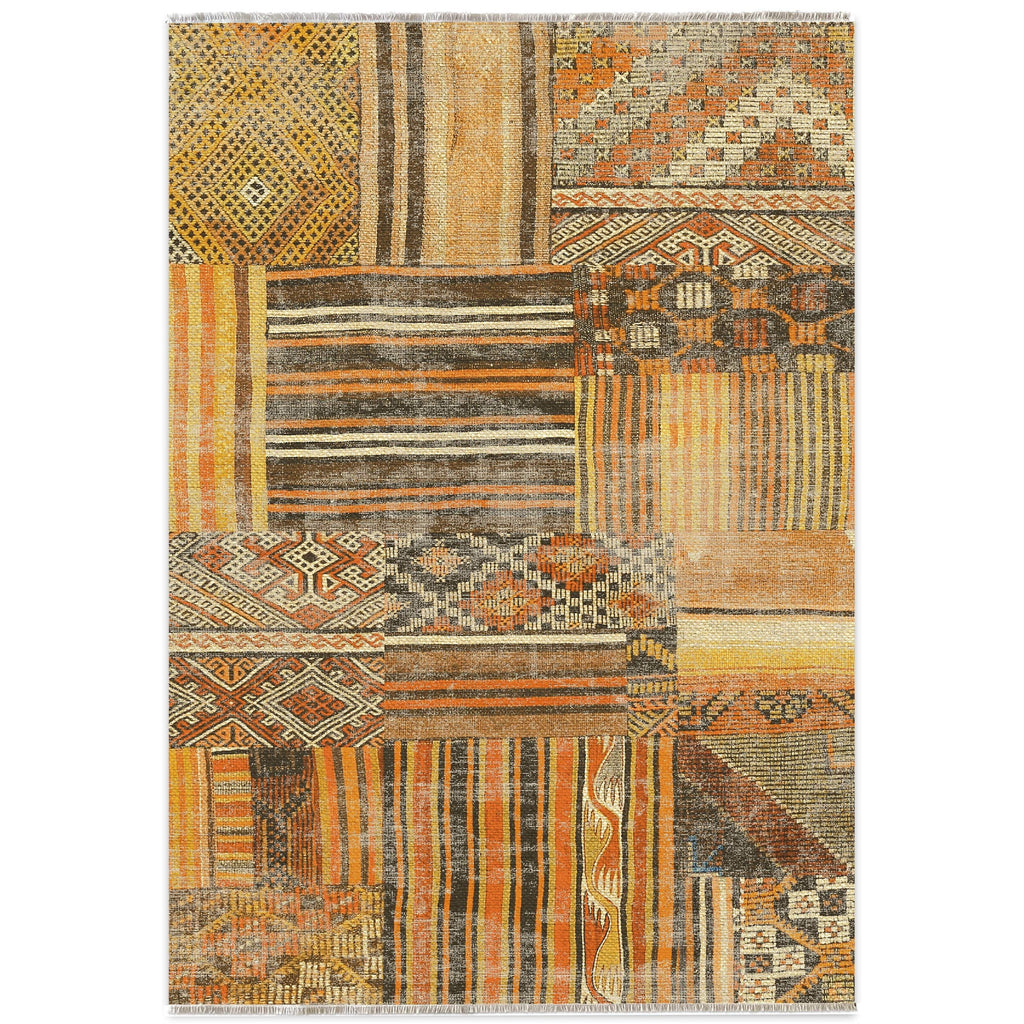 Détail du motif du tapis ethnique gris lavable Ewan