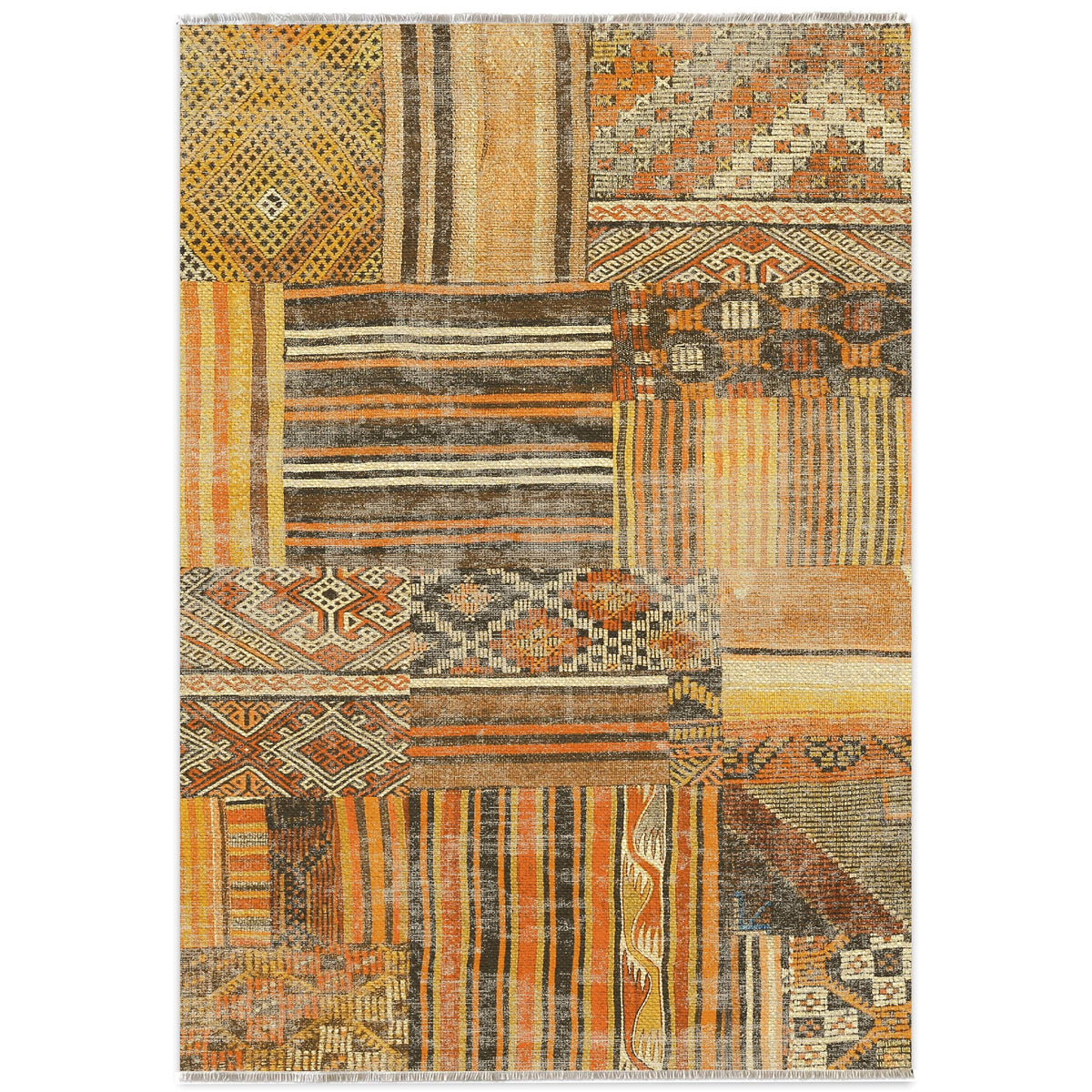 Détail du motif du tapis ethnique gris lavable Ewan
