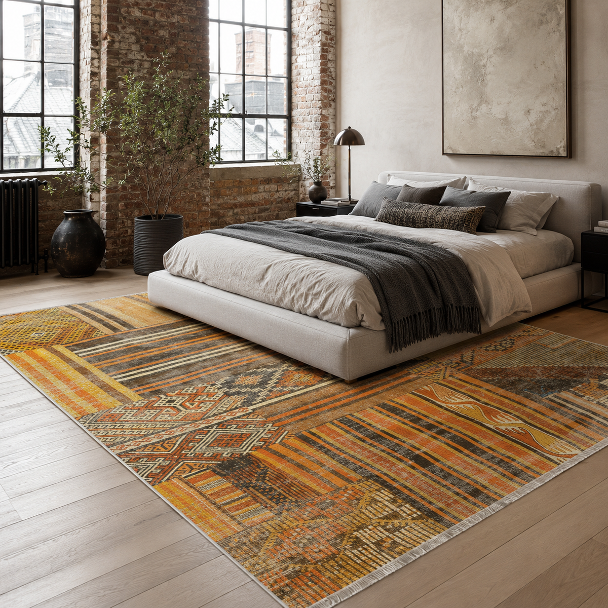 Tapis Ethnique Gris Lavable Ewan, vue 4
