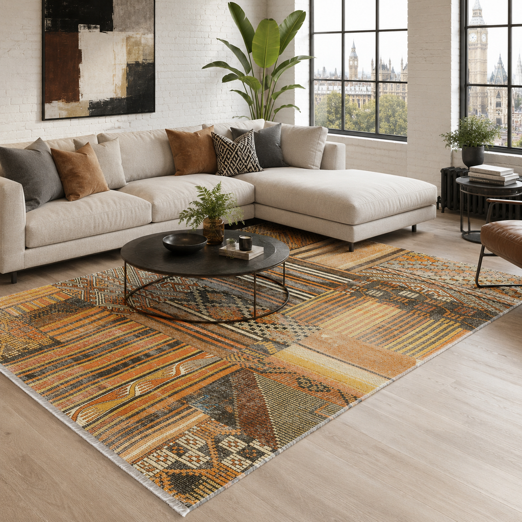 Tapis Ethnique Gris Lavable Ewan, vue 8