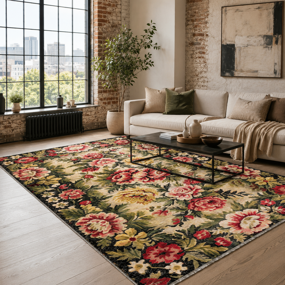 Tapis Ethnique Bordeaux Lavable Cassandre, vue 3