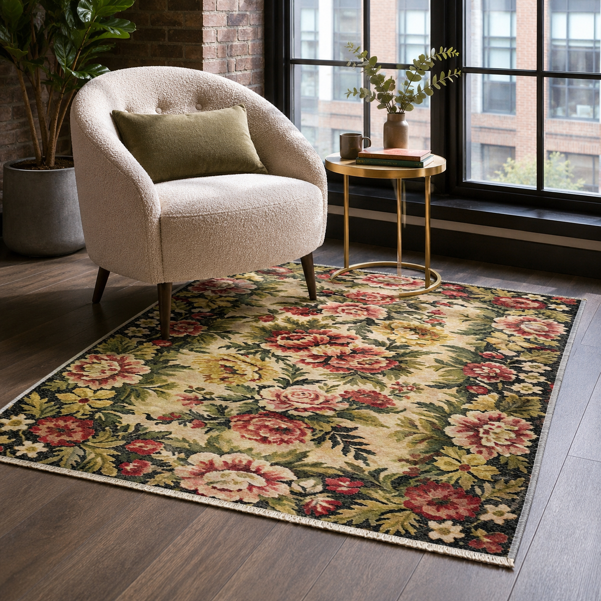 Tapis Ethnique Bordeaux Lavable Cassandre, vue 6