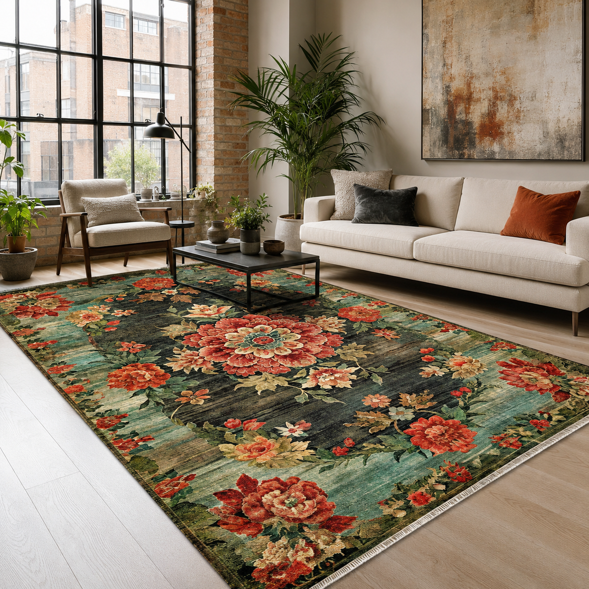 Tapis Abstrait Bordeaux Lavable Tulum, vue principale