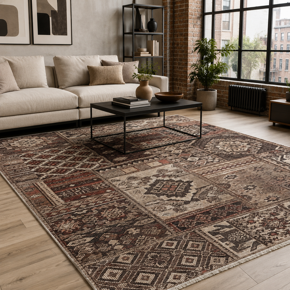 Tapis Ethnique Bleu Marine Lavable Lila, vue 3