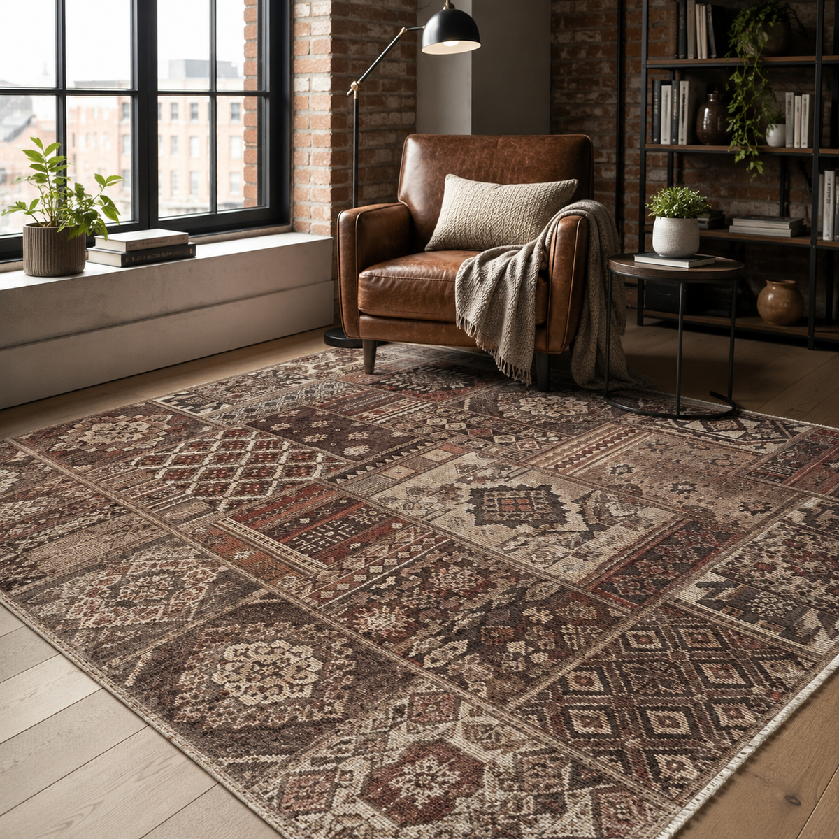 Tapis Ethnique Bleu Marine Lavable Lila, vue 6