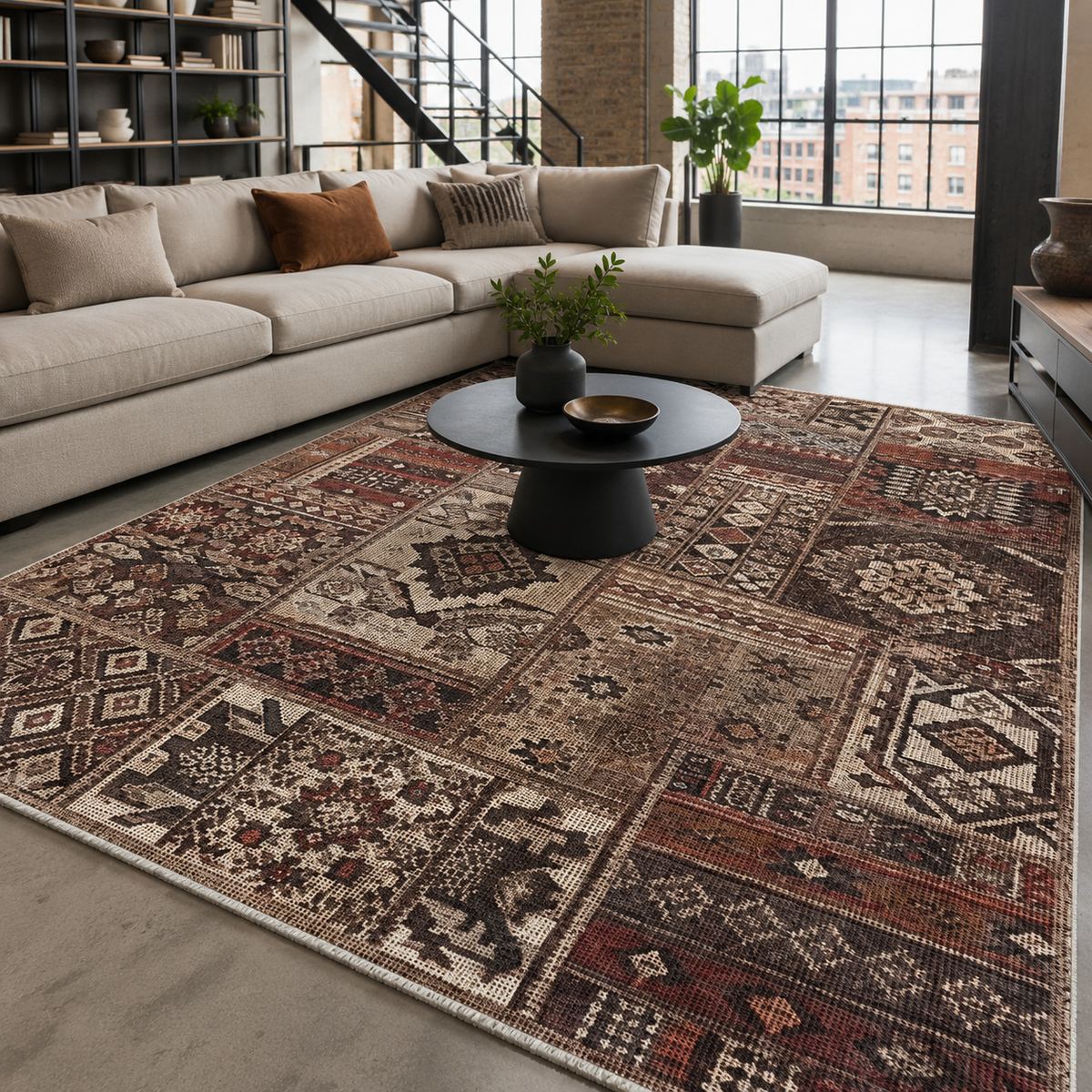 Tapis Ethnique Bleu Marine Lavable Lila, vue 7