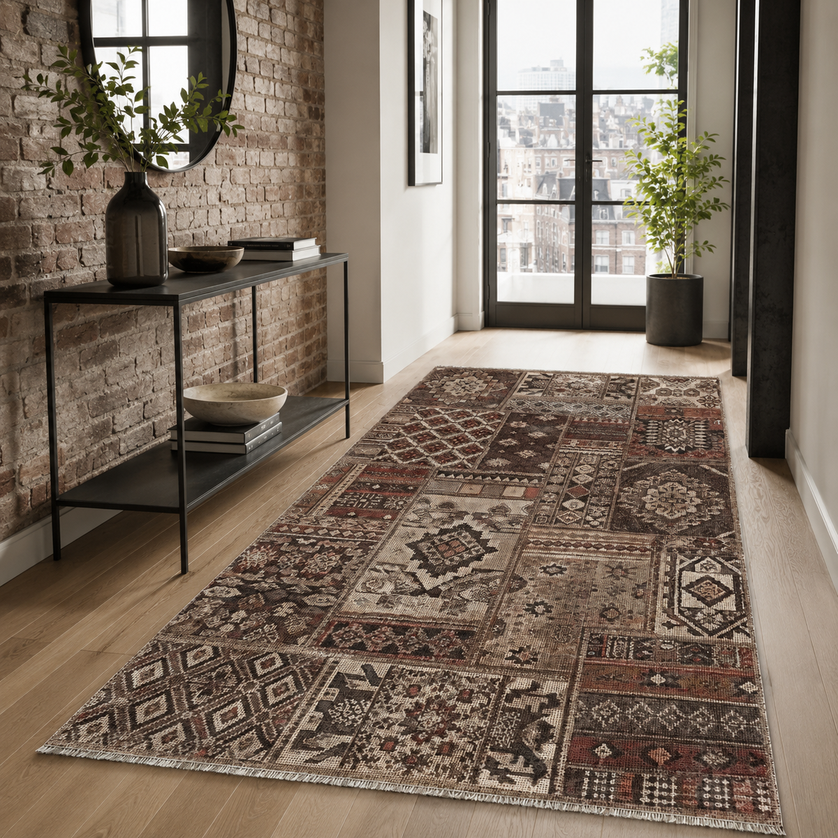 Tapis Ethnique Bleu Marine Lavable Lila, vue 9