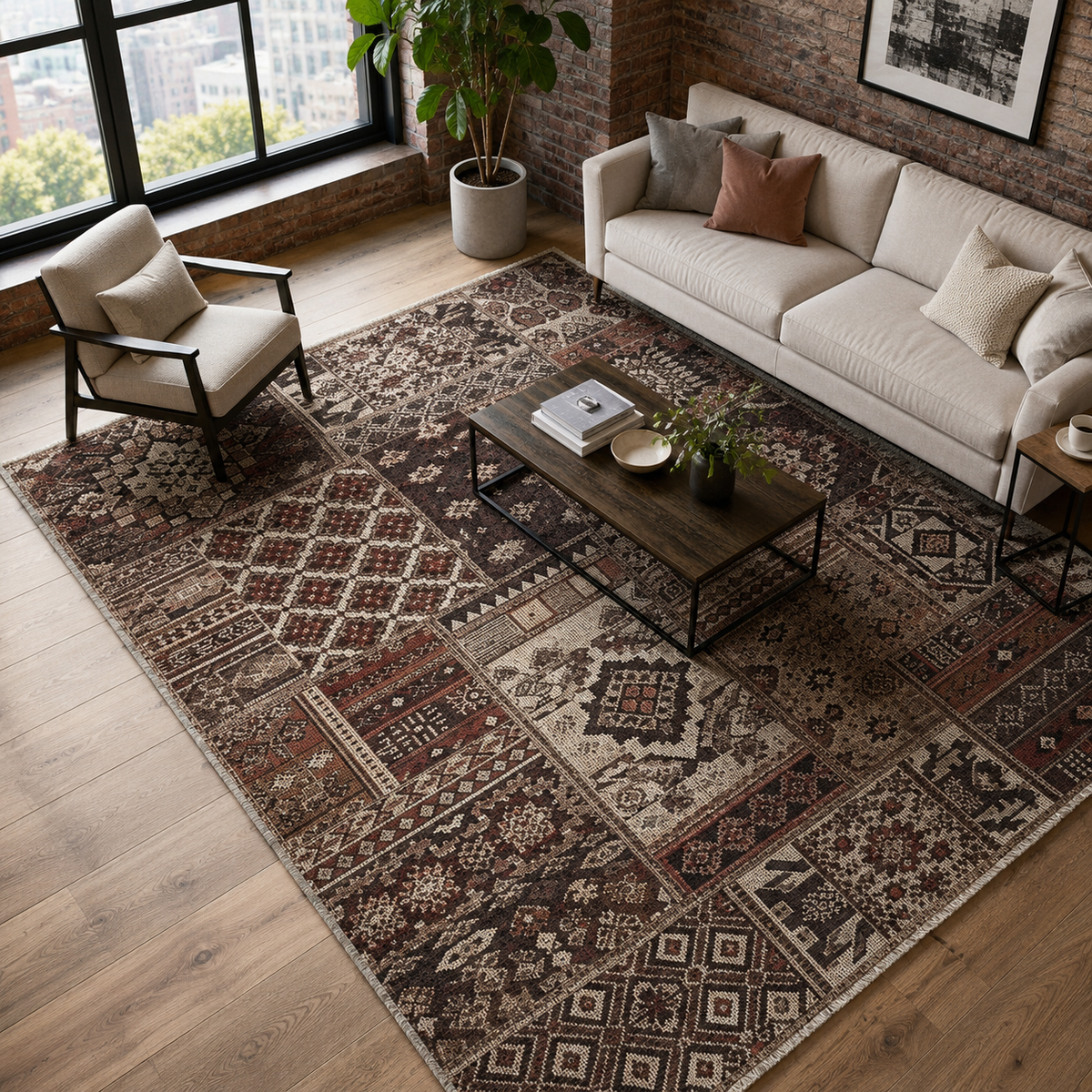 Tapis Ethnique Bleu Marine Lavable Lila, vue 10