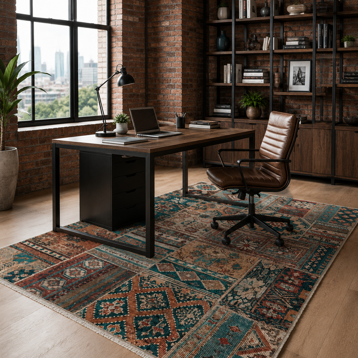 Tapis Ethnique Bleu Marine Lavable Iris, vue 8