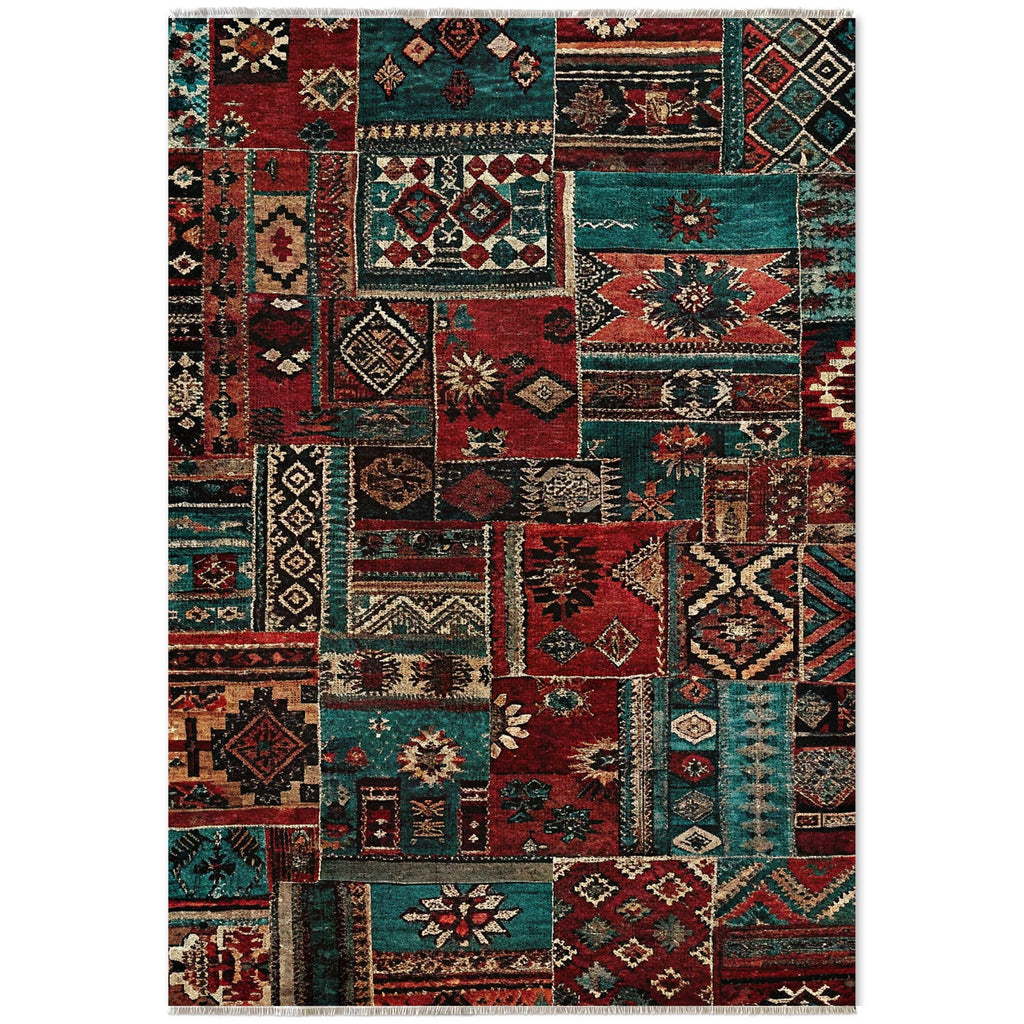 Détail du motif du tapis ethnique bordeaux lavable Gabrielle