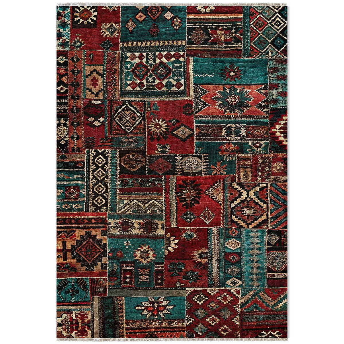 Détail du motif du tapis ethnique bordeaux lavable Gabrielle