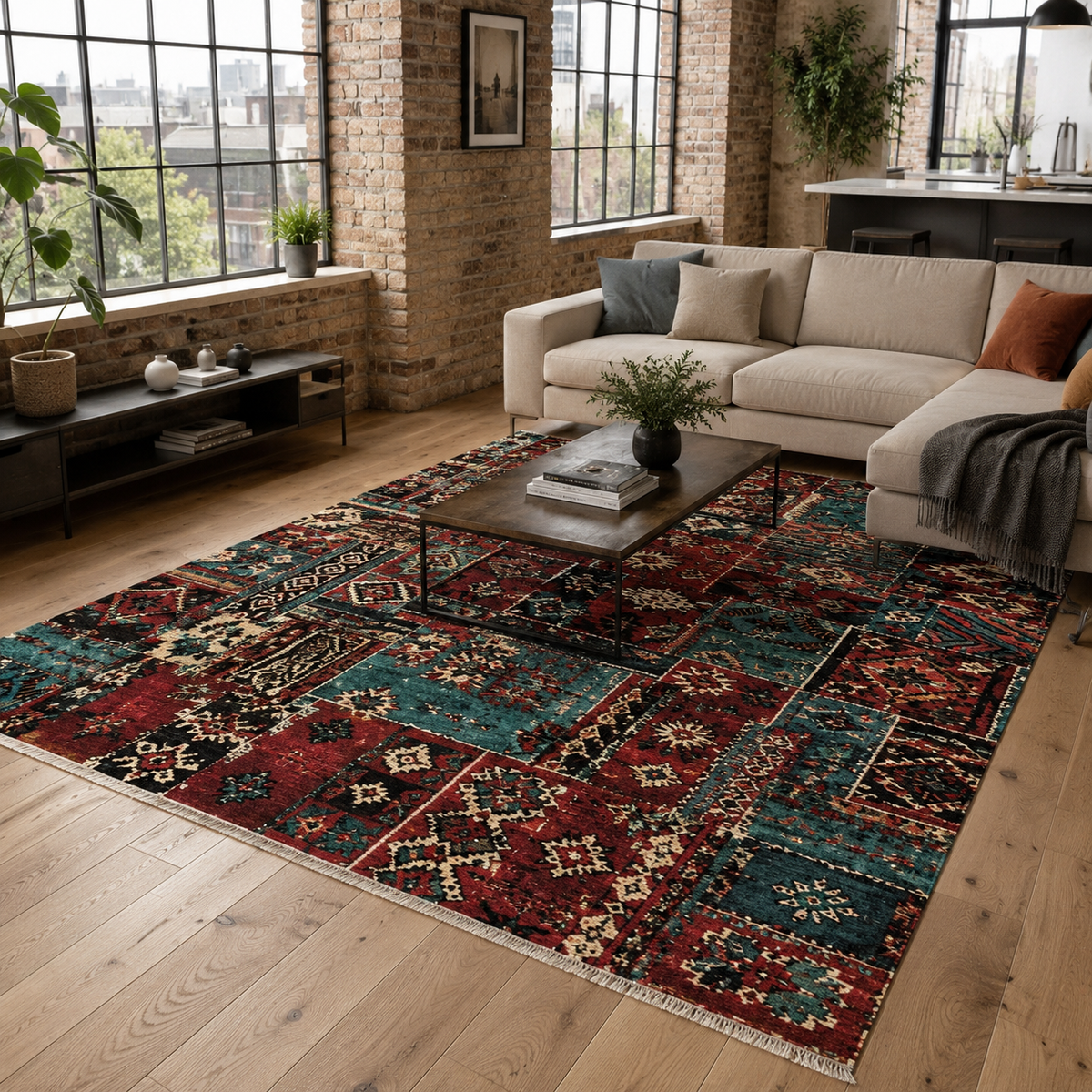 Tapis Ethnique Bordeaux Lavable Gabrielle, vue 3
