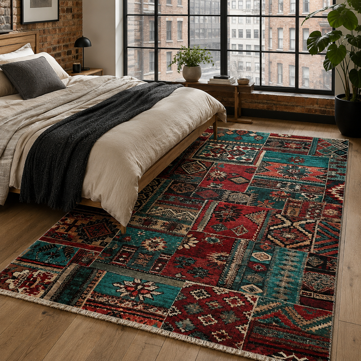 Tapis Ethnique Bordeaux Lavable Gabrielle, vue 4
