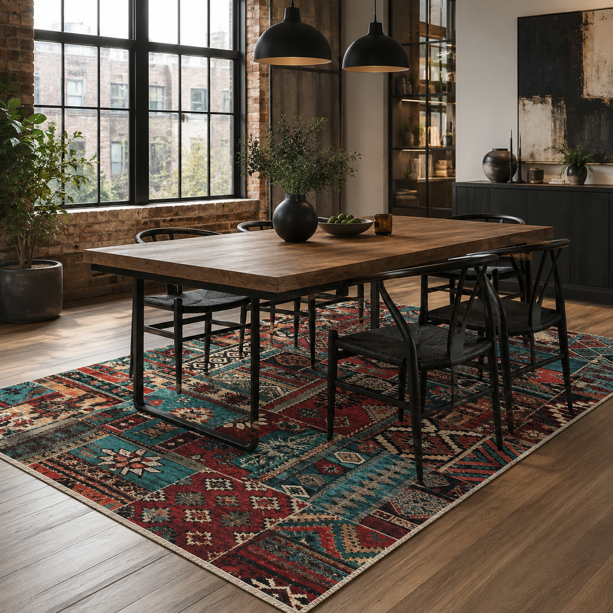Tapis Ethnique Bordeaux Lavable Gabrielle, vue 5